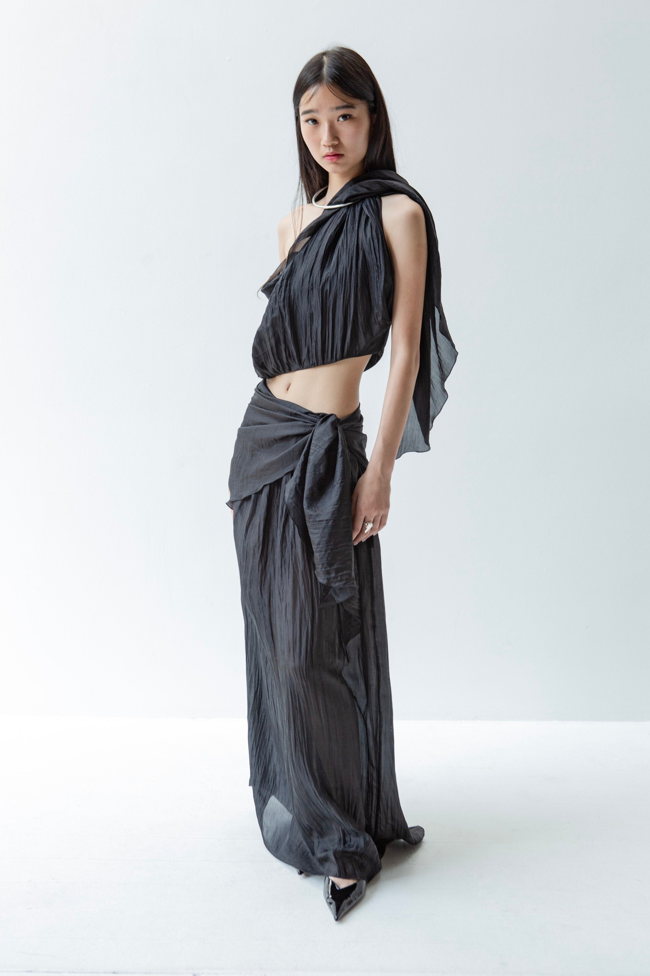 K M by L A N G E Pure Silk Deconstructed Top - Black