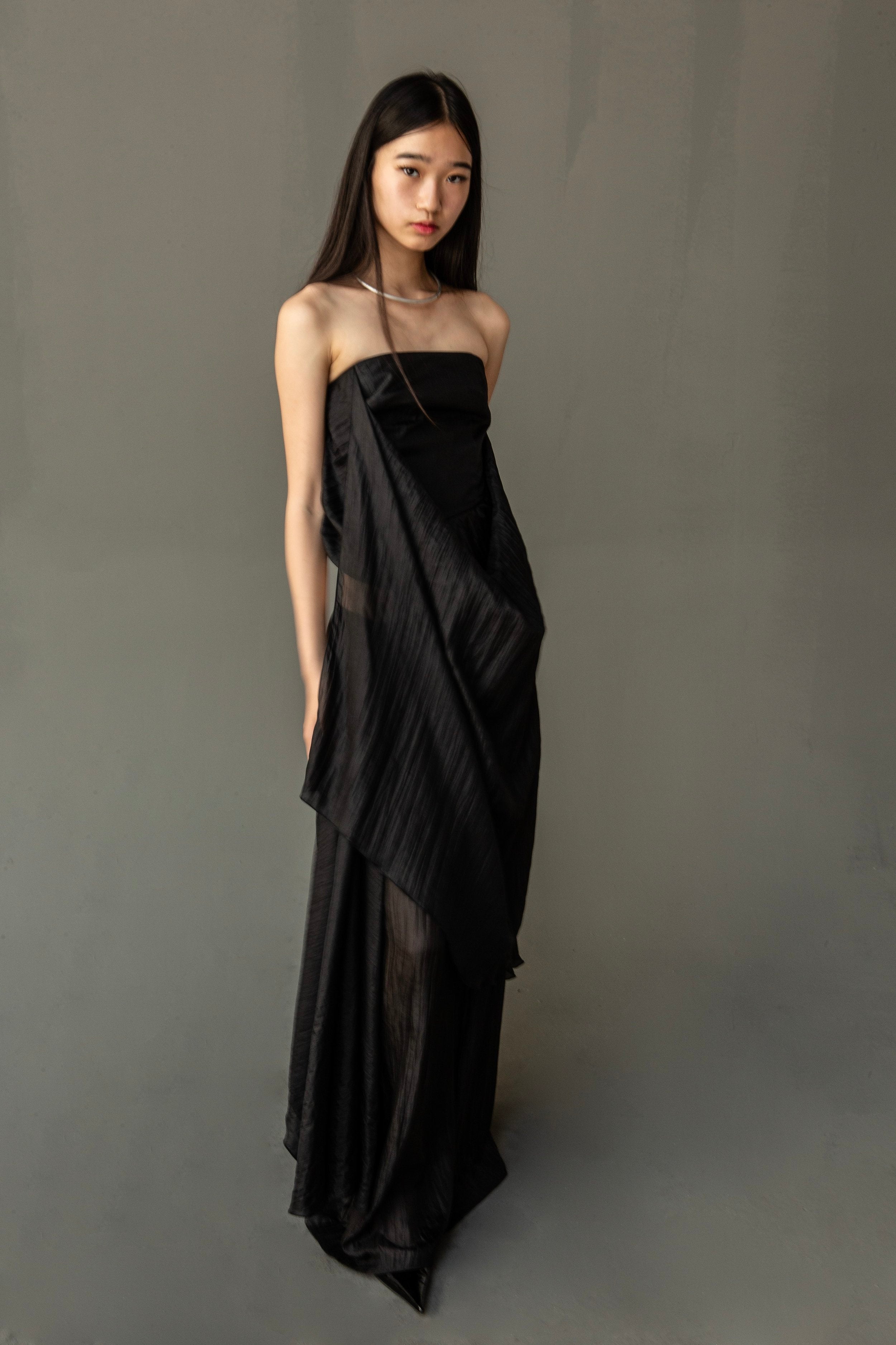 K M by L A N G E Pure Silk Deconstructed Top - Black