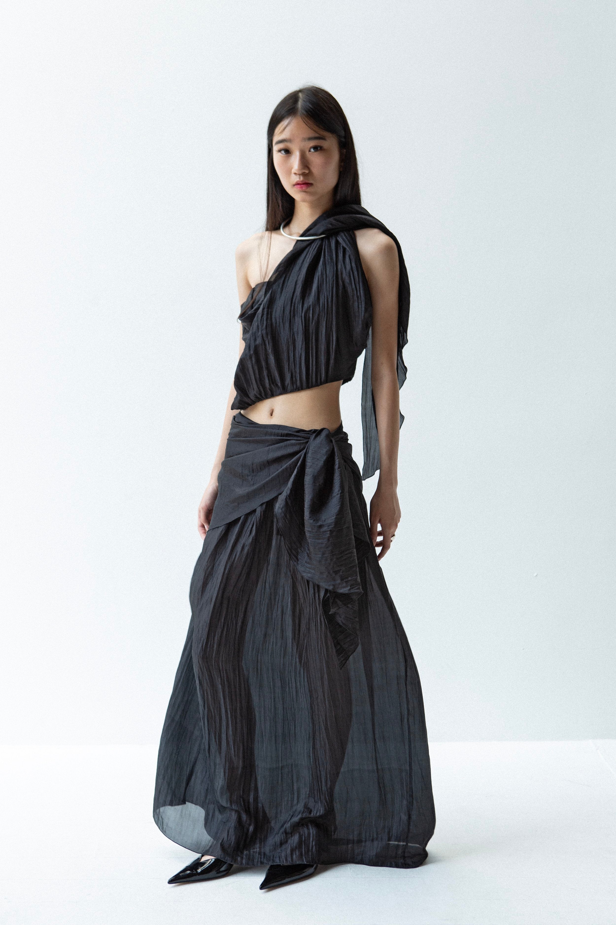 K M by L A N G E Pure Silk Deconstructed Top - Black