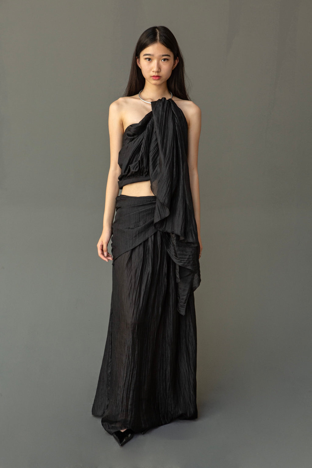 K M by L A N G E Pure Silk Deconstructed Top - Black
