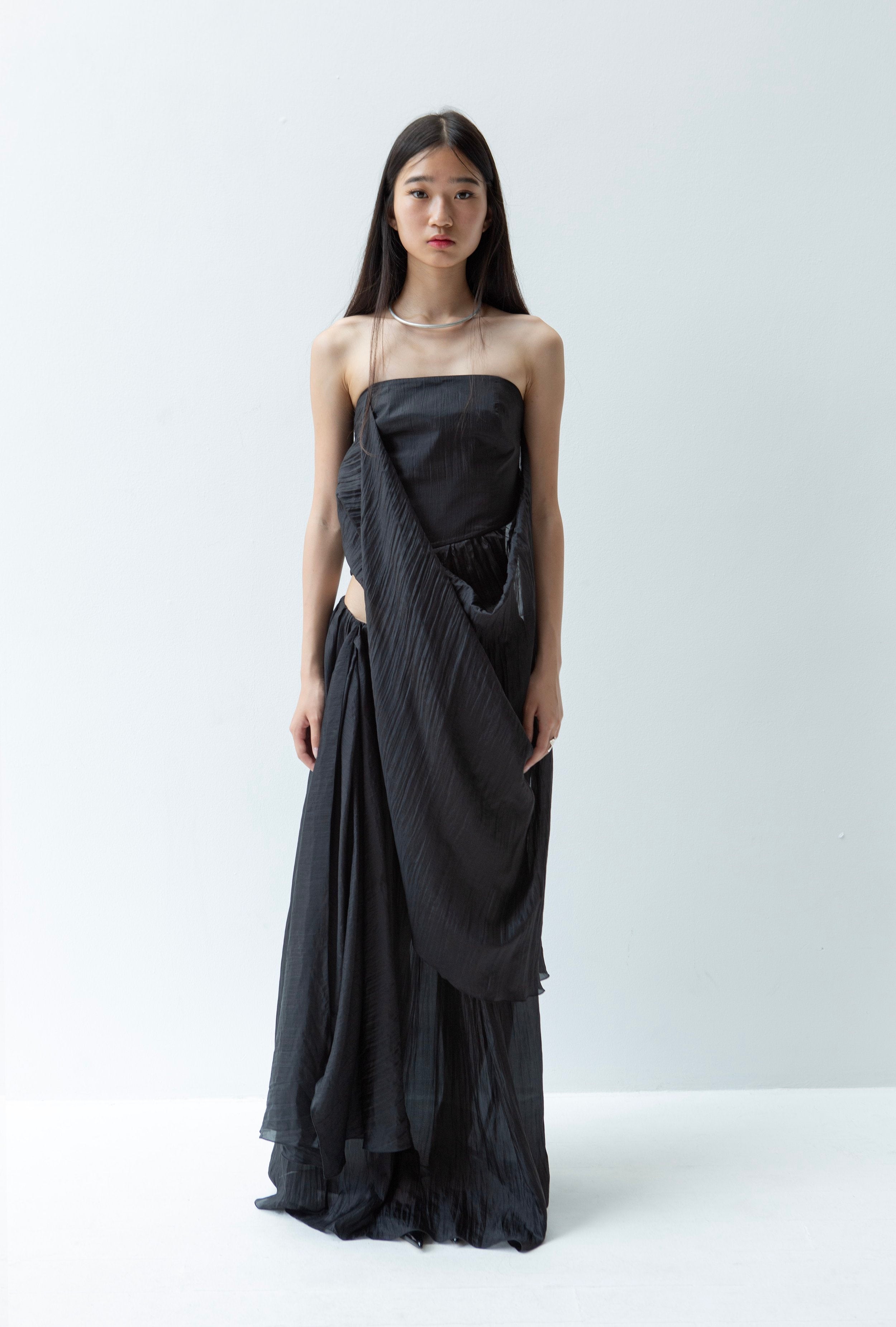 K M by L A N G E Pure Silk Deconstructed Top - Black