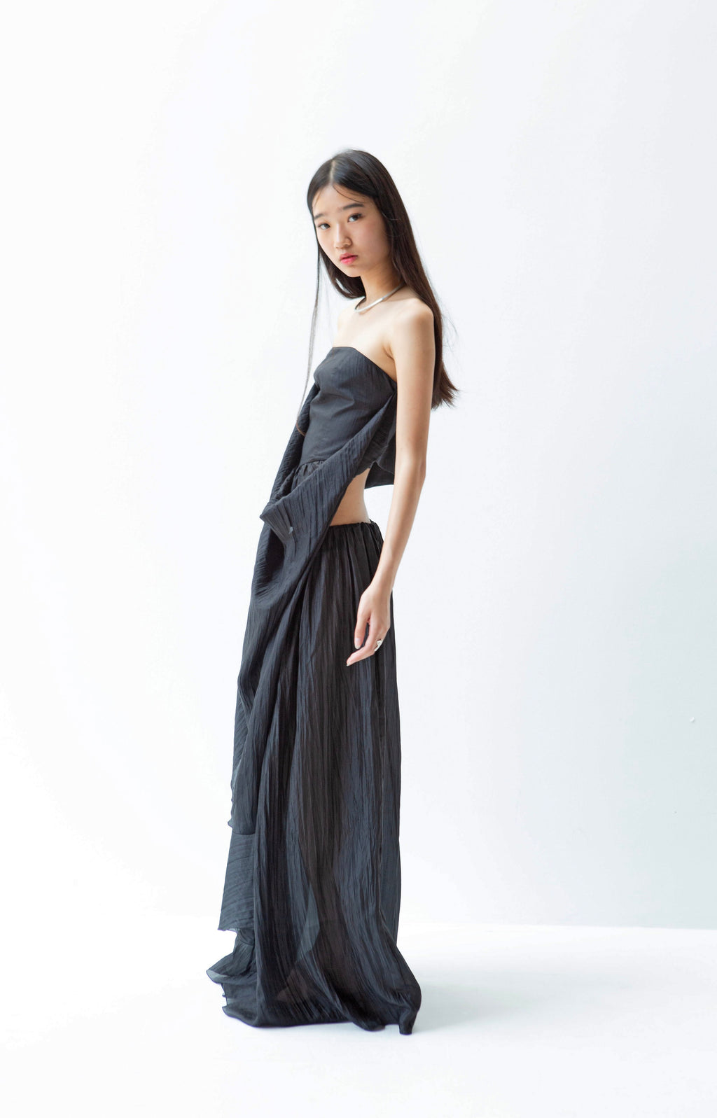 K M by L A N G E Pure Silk Deconstructed Top - Black