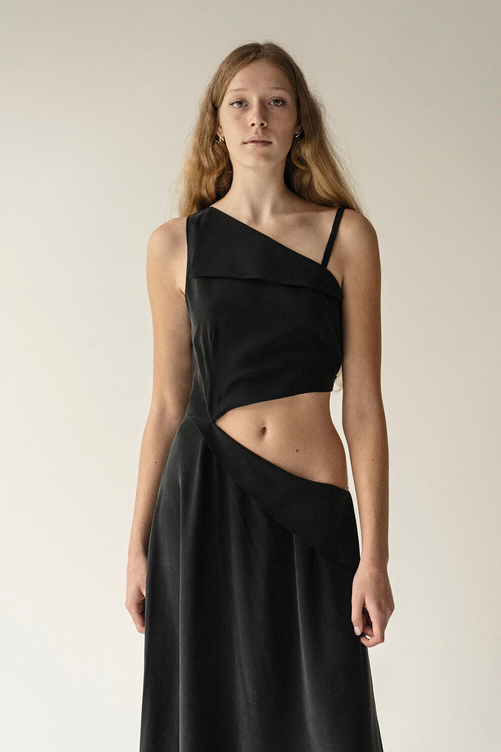 K M by L A N G E PURE SILK KATIUSHA LONG DRESS - BLACK