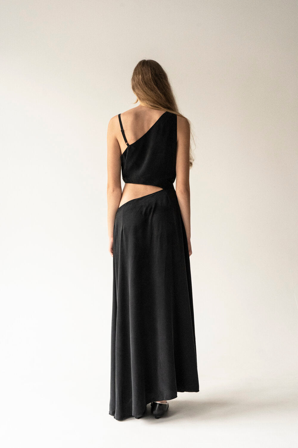 K M by L A N G E PURE SILK KATIUSHA LONG DRESS - BLACK