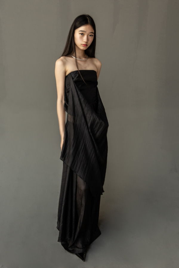 K M by L A N G E Pure Silk Wrapped Long Skirt - Black