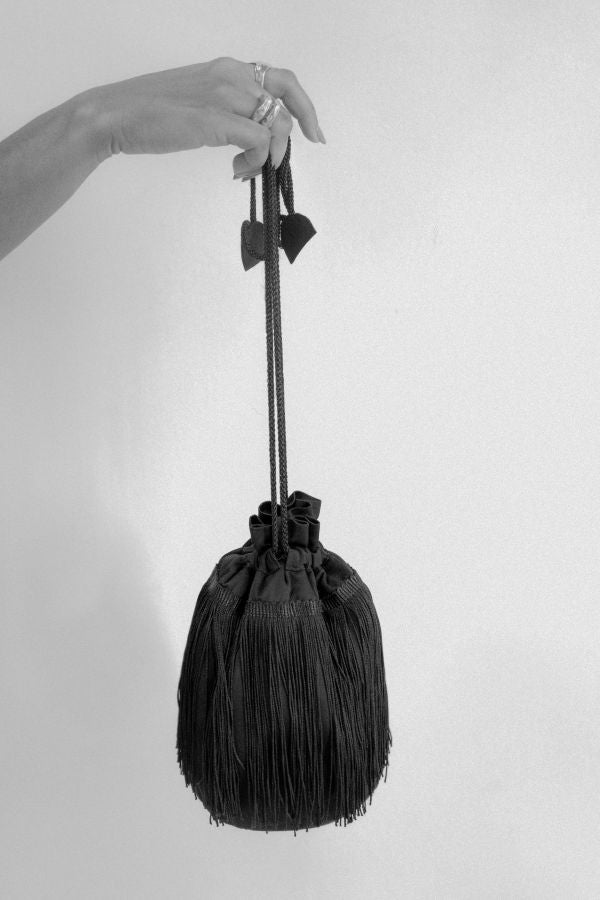 K M by L A N G E Frill Cinched Bag - Black