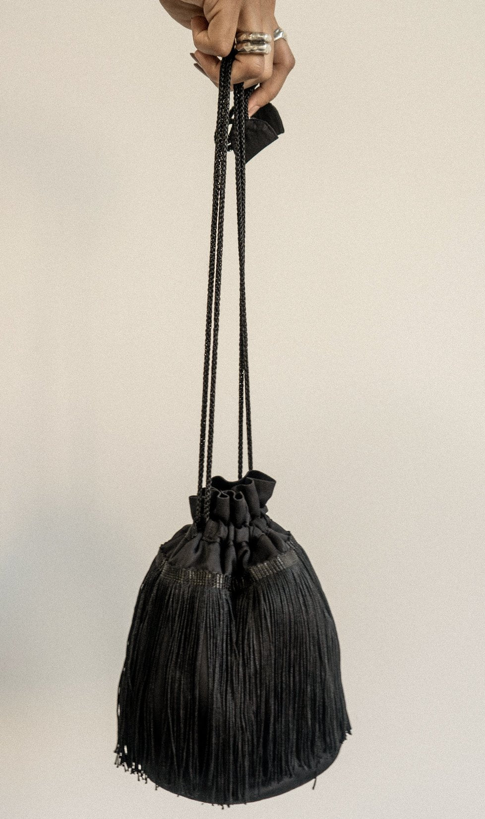 K M by L A N G E Frill Cinched Bag - Black