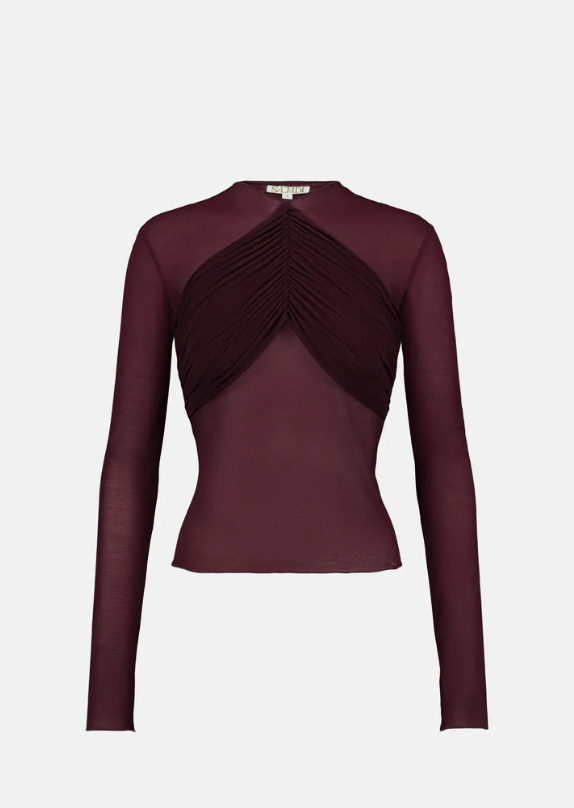SAEMDI Bordeaux Mesh With Draping Top