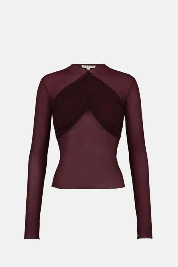 SAEMDI Bordeaux Mesh With Draping Top