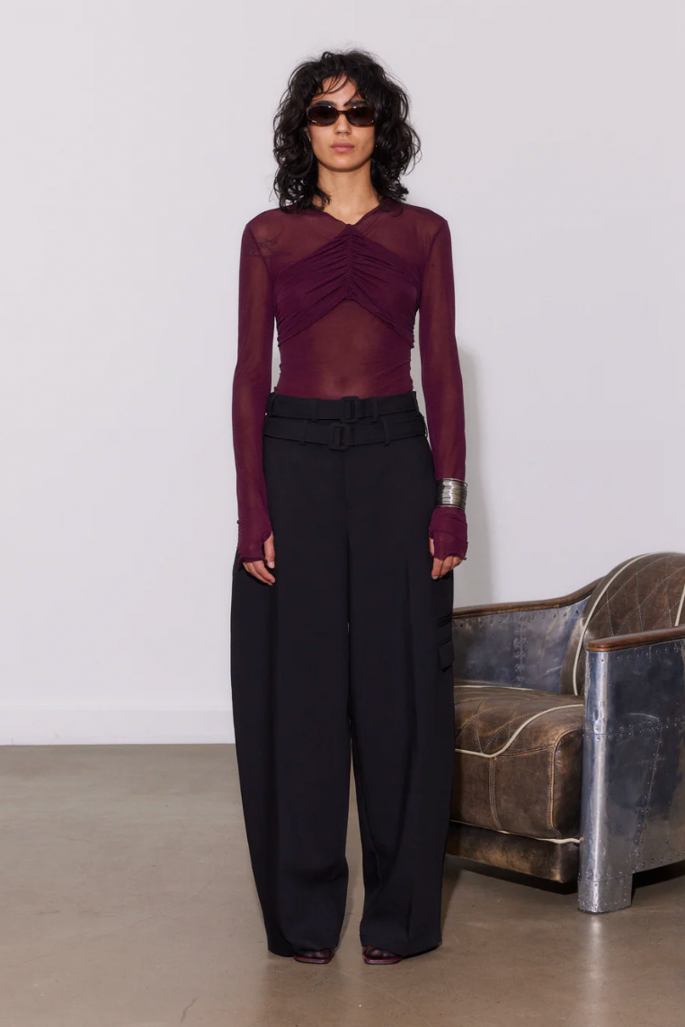 SAEMDI Bordeaux Mesh With Draping Top