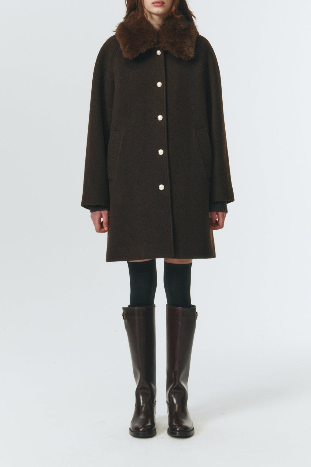 Dunst Boucle Wool Half Coat - Brown