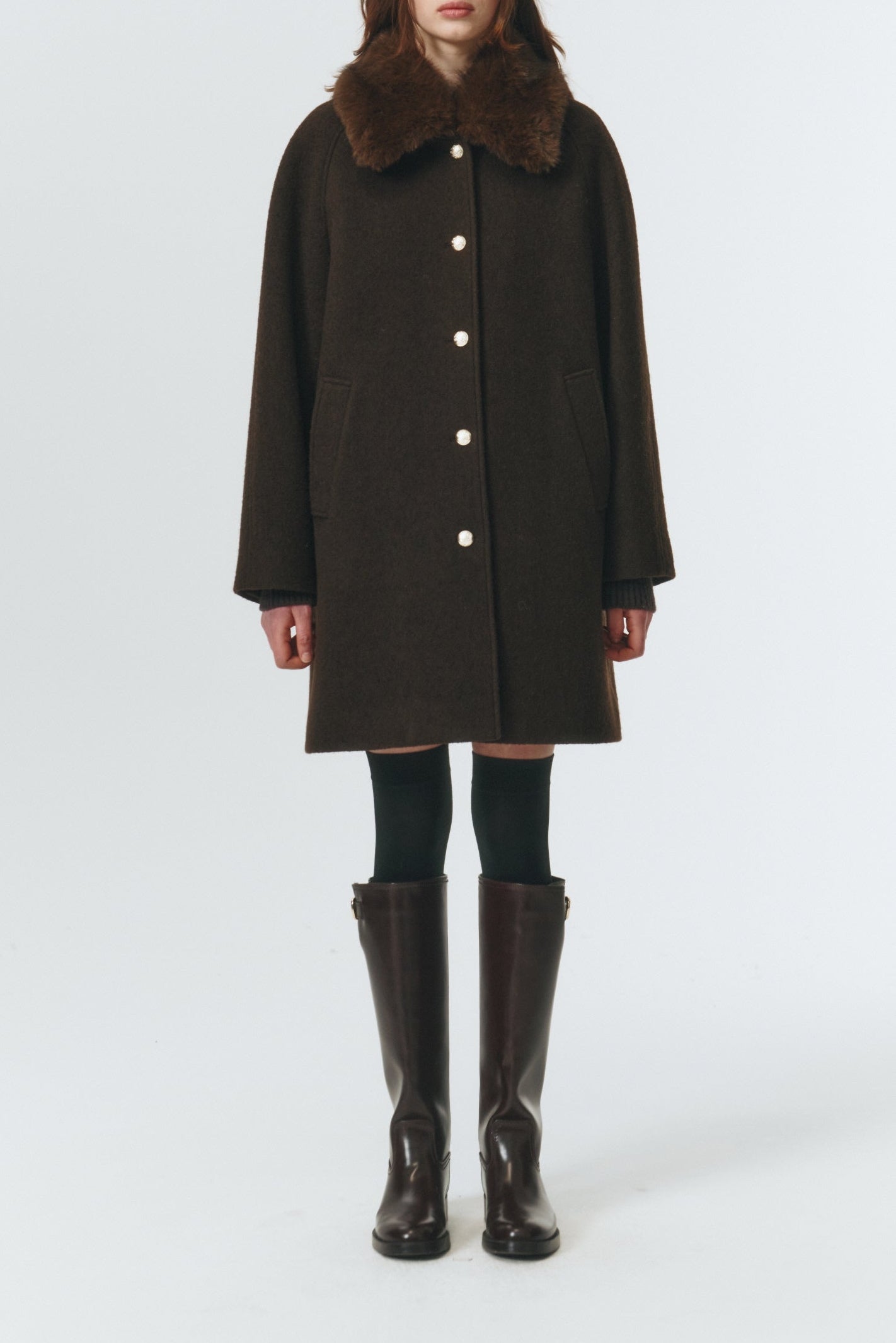 Dunst Boucle Wool Half Coat - Brown