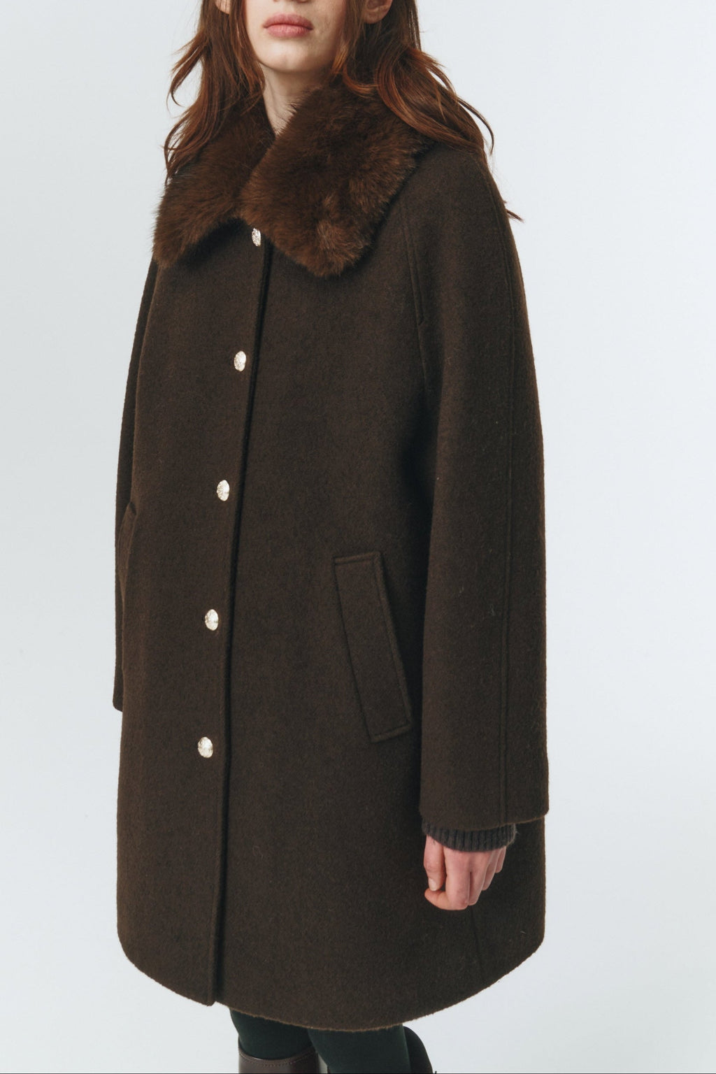Dunst Boucle Wool Half Coat - Brown
