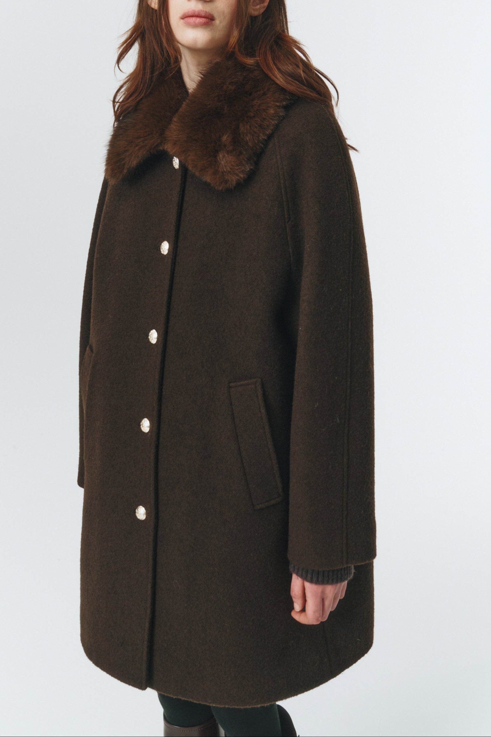 Dunst Boucle Wool Half Coat - Brown