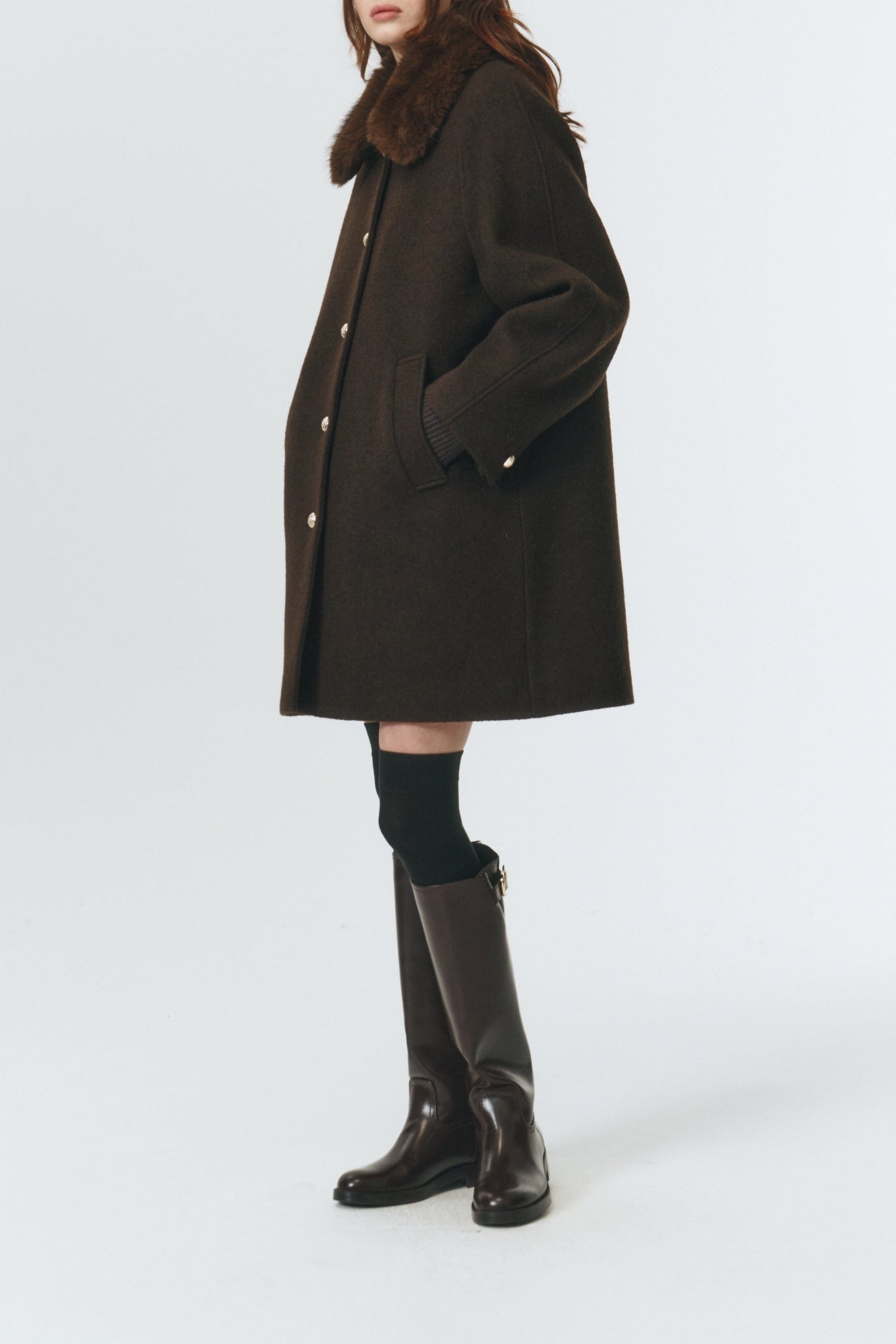 Dunst Boucle Wool Half Coat - Brown