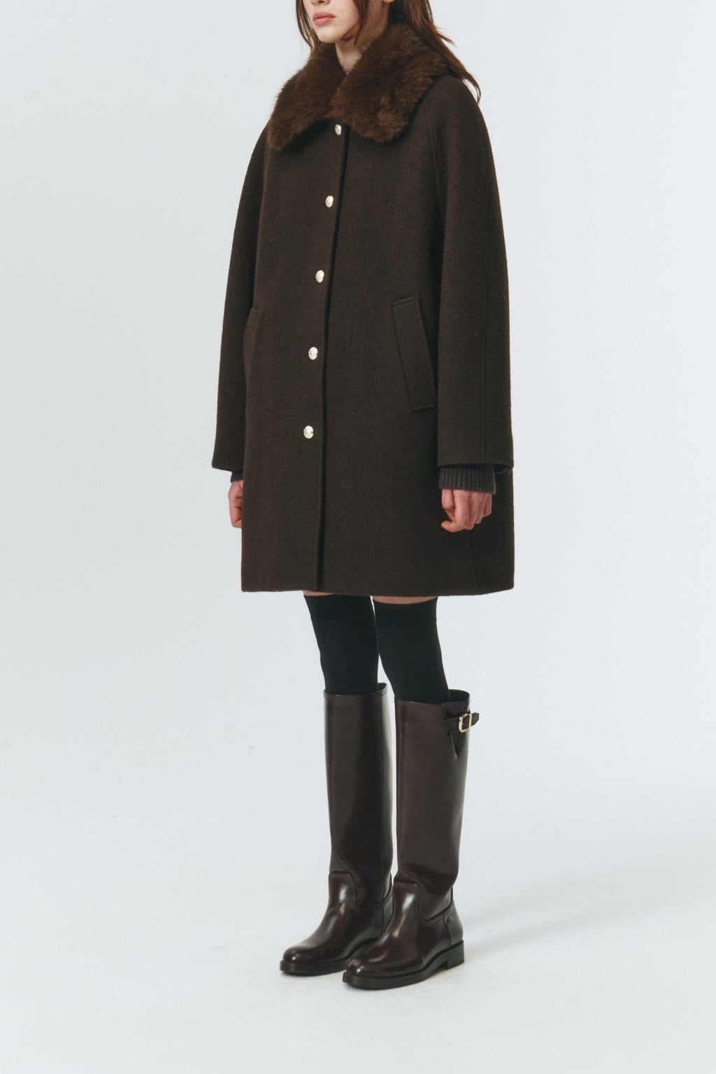 Dunst Boucle Wool Half Coat - Brown