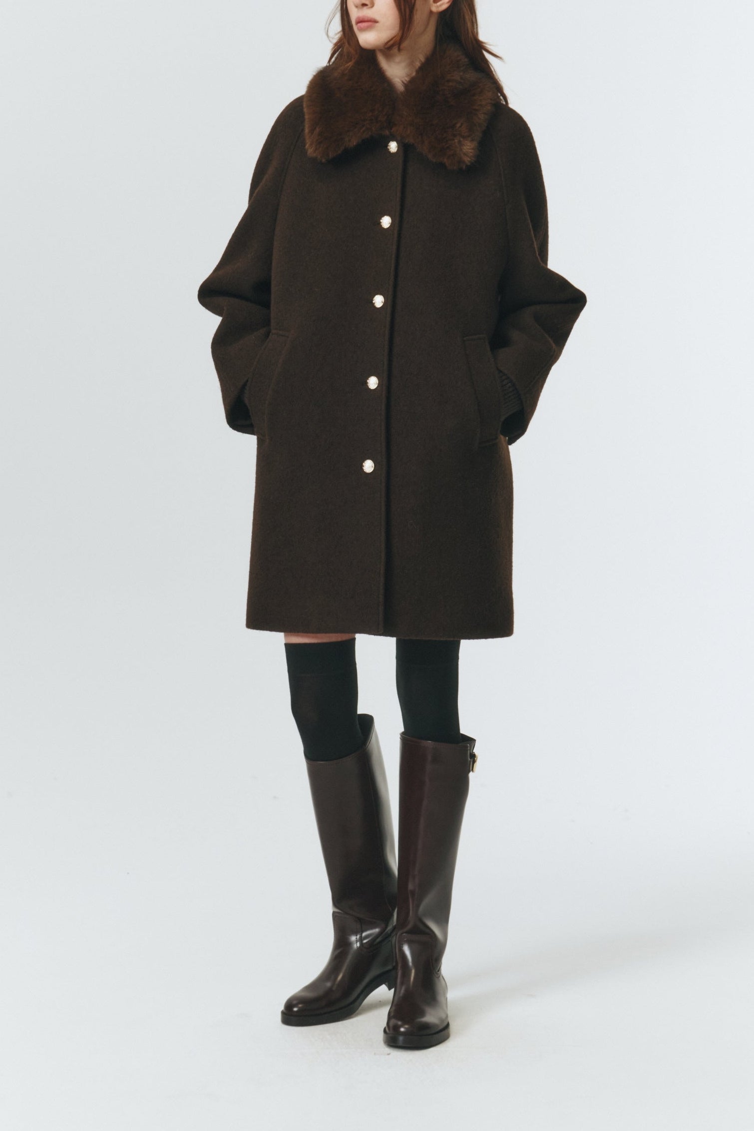Dunst Boucle Wool Half Coat - Brown