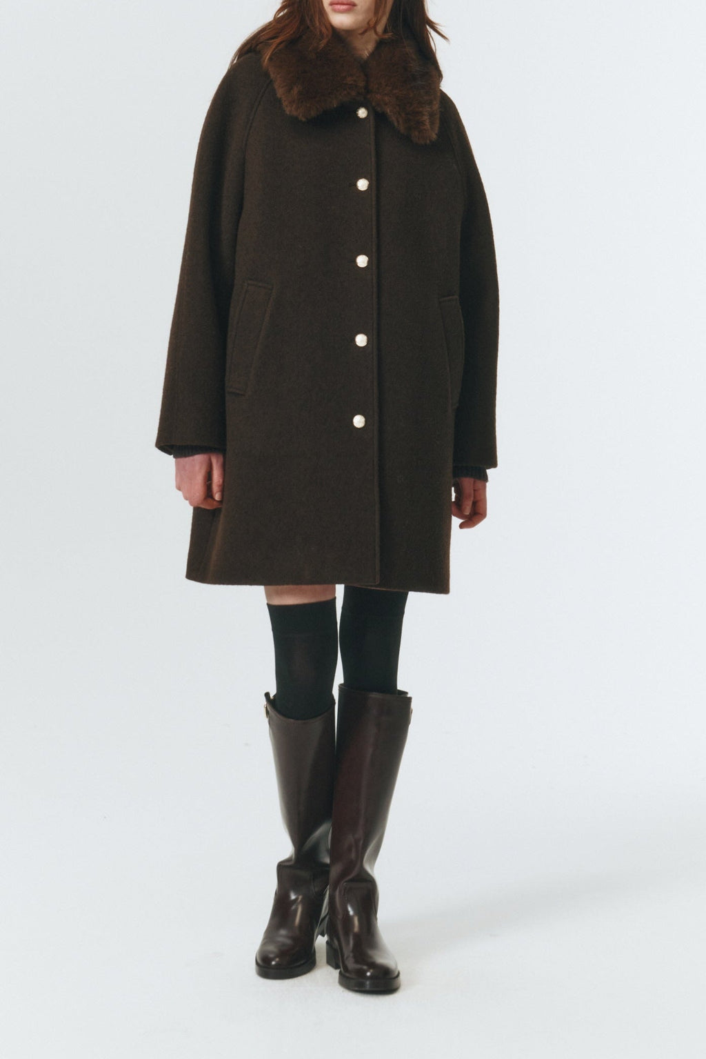 Dunst Boucle Wool Half Coat - Brown