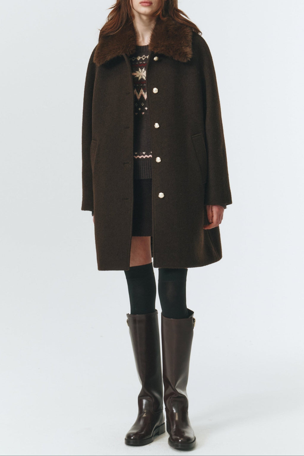 Dunst Boucle Wool Half Coat - Brown