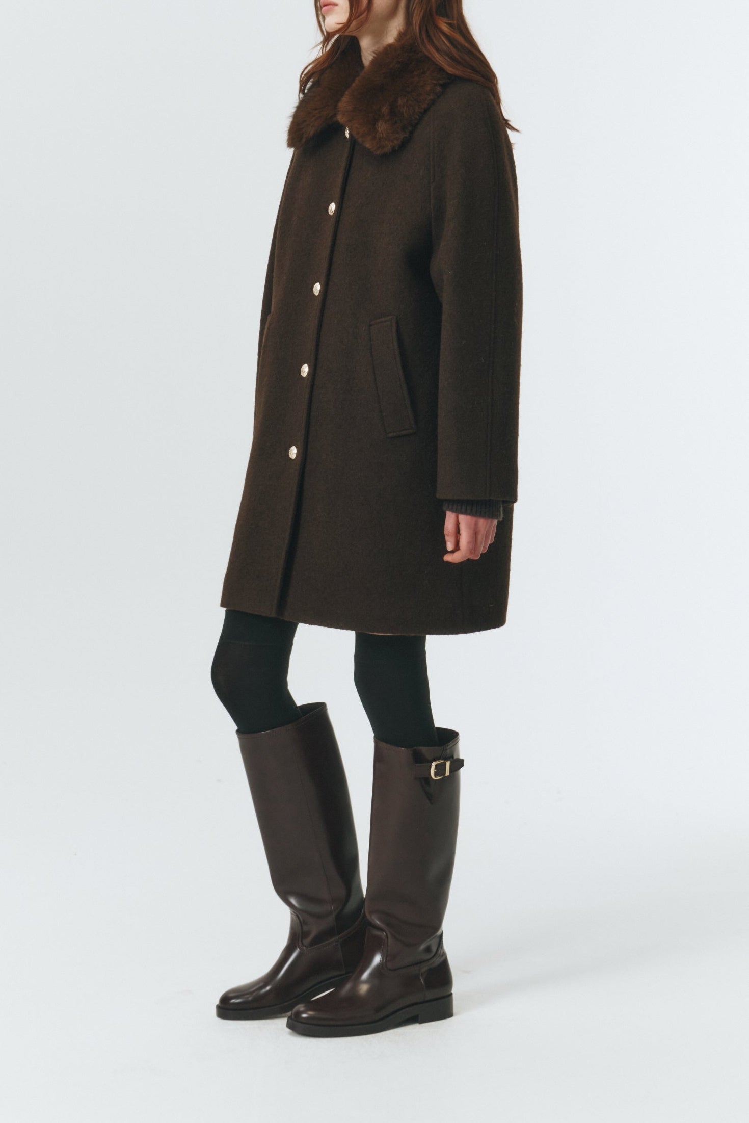 Dunst Boucle Wool Half Coat - Brown