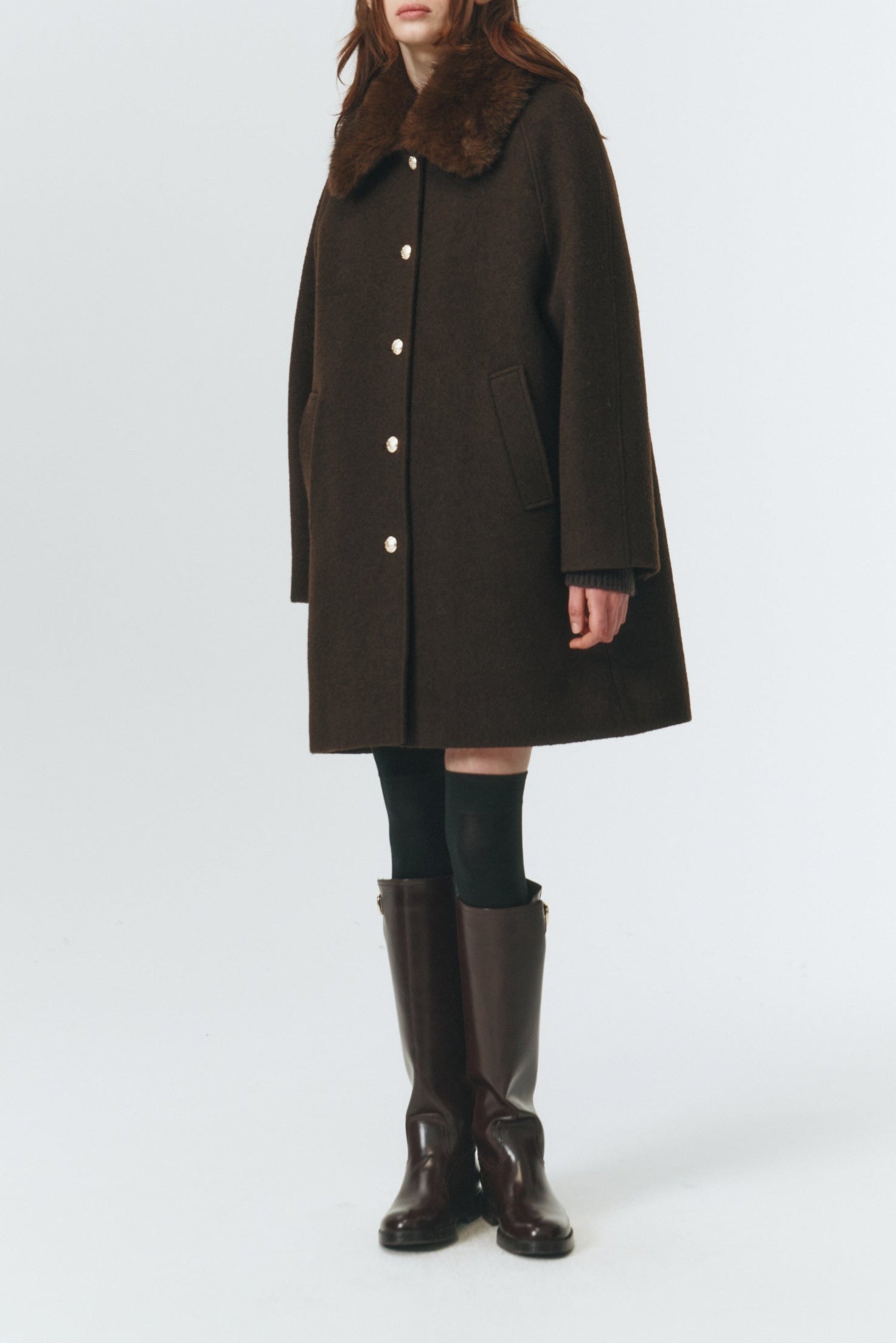 Dunst Boucle Wool Half Coat - Brown