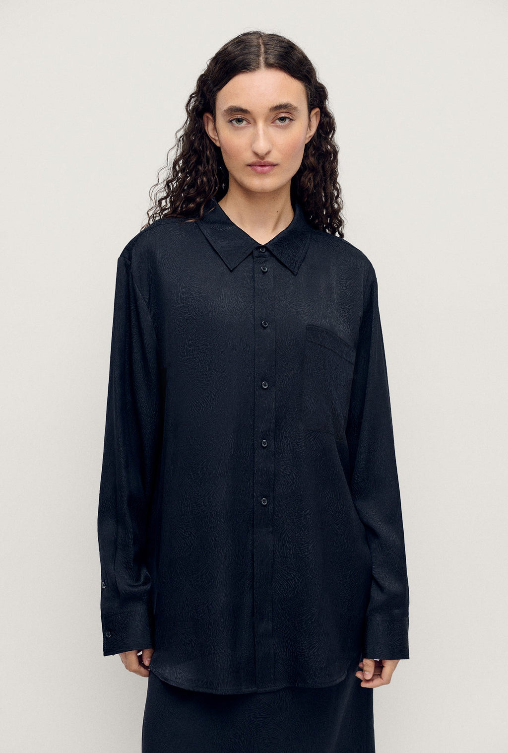 Silk Laundry Boyfriend Shirt - Coral Jacquard