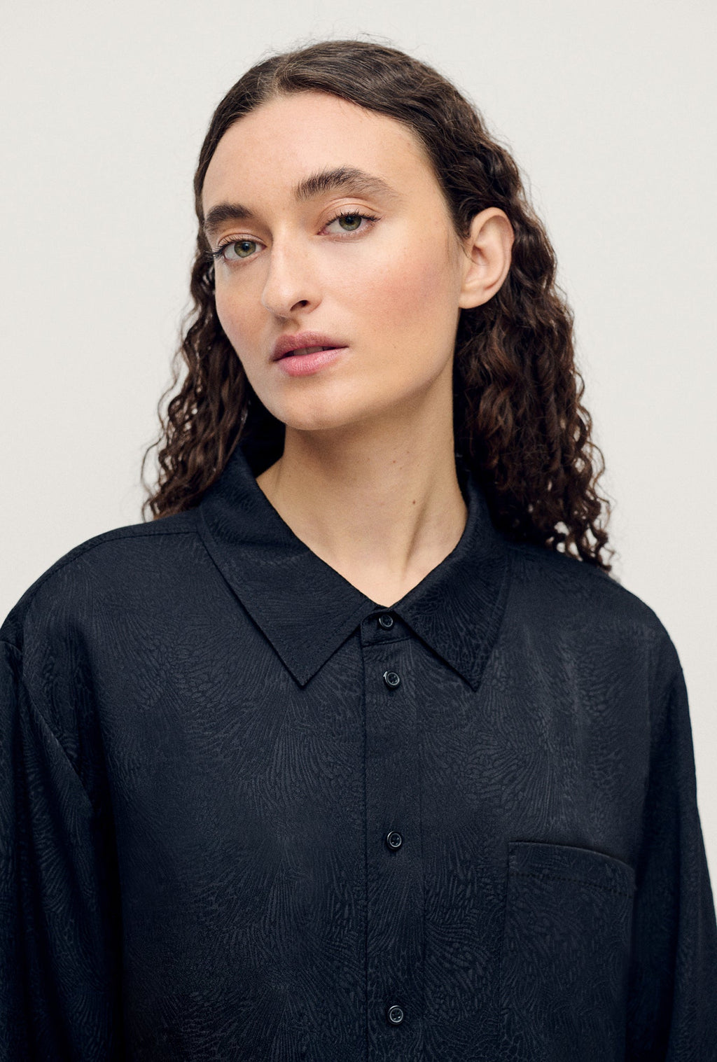 Silk Laundry Boyfriend Shirt - Coral Jacquard