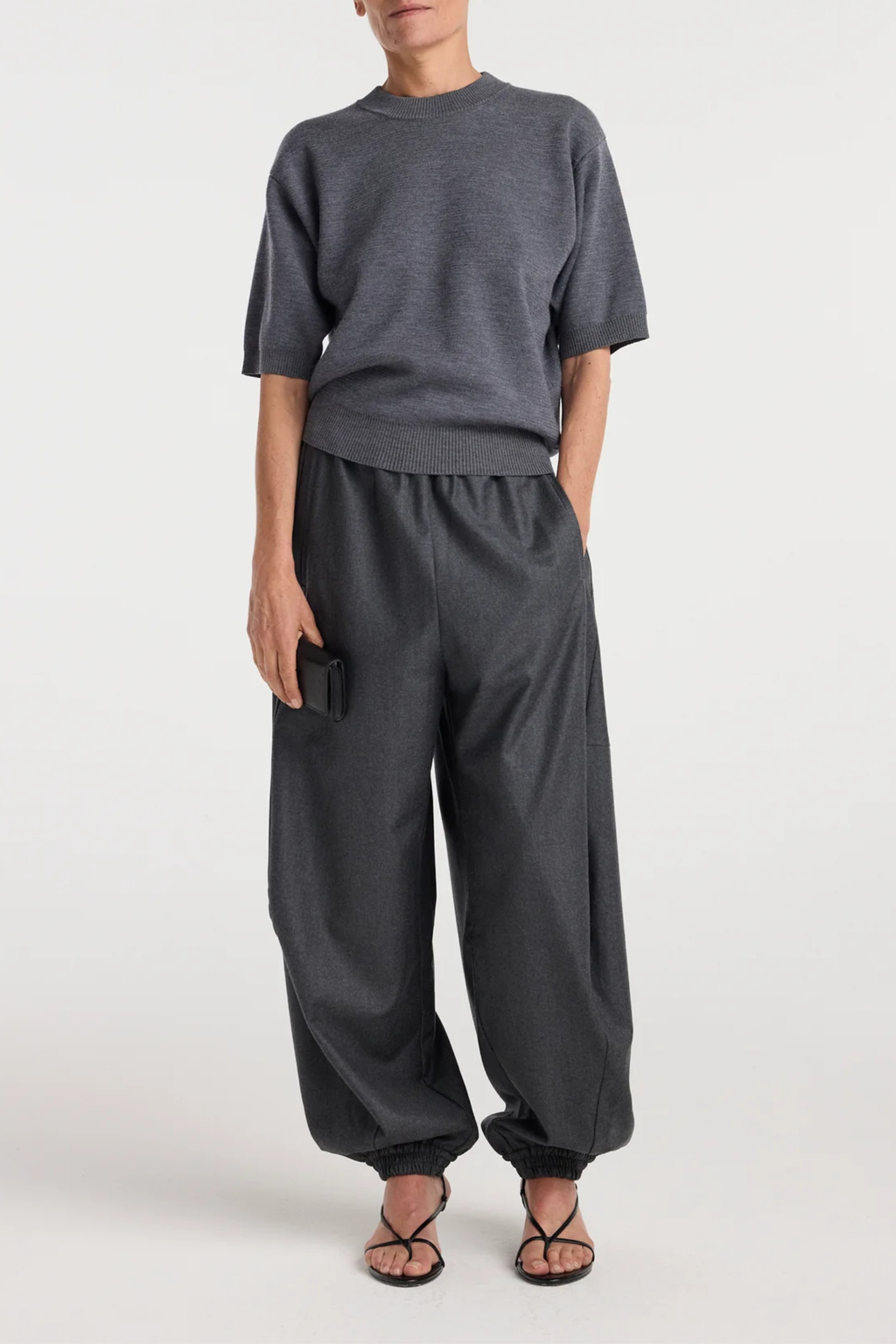 Rohe Balloon Track Wool Pant - Dark Grey Mel