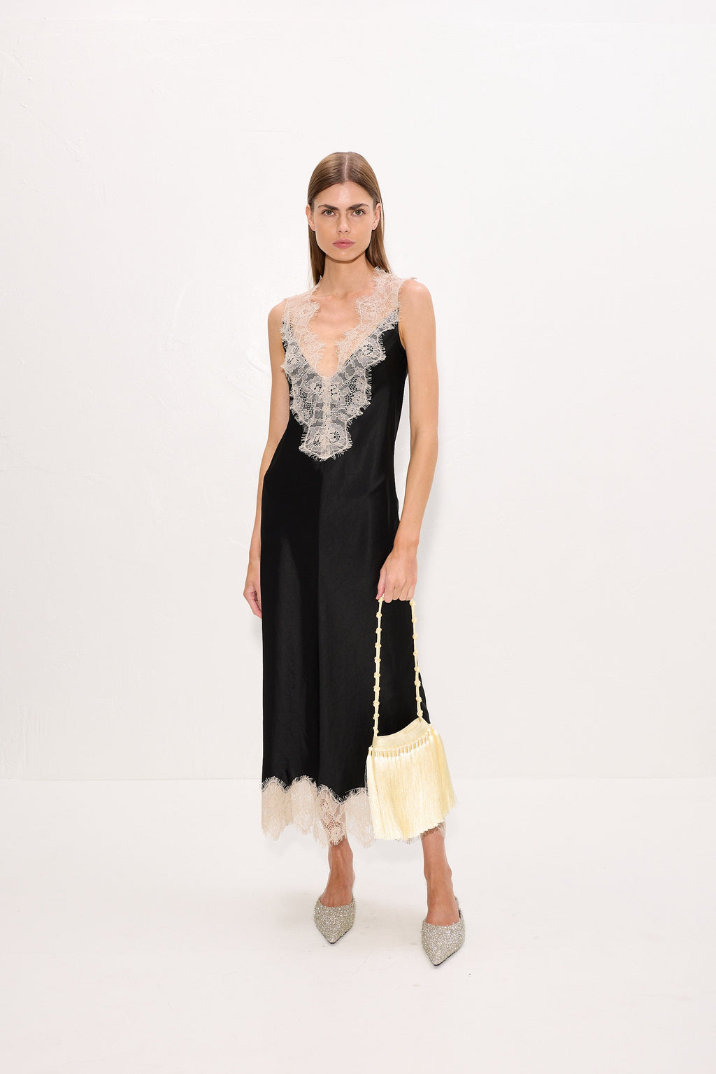 Simon Miller Bea Satin Lace Midi Dress - Black