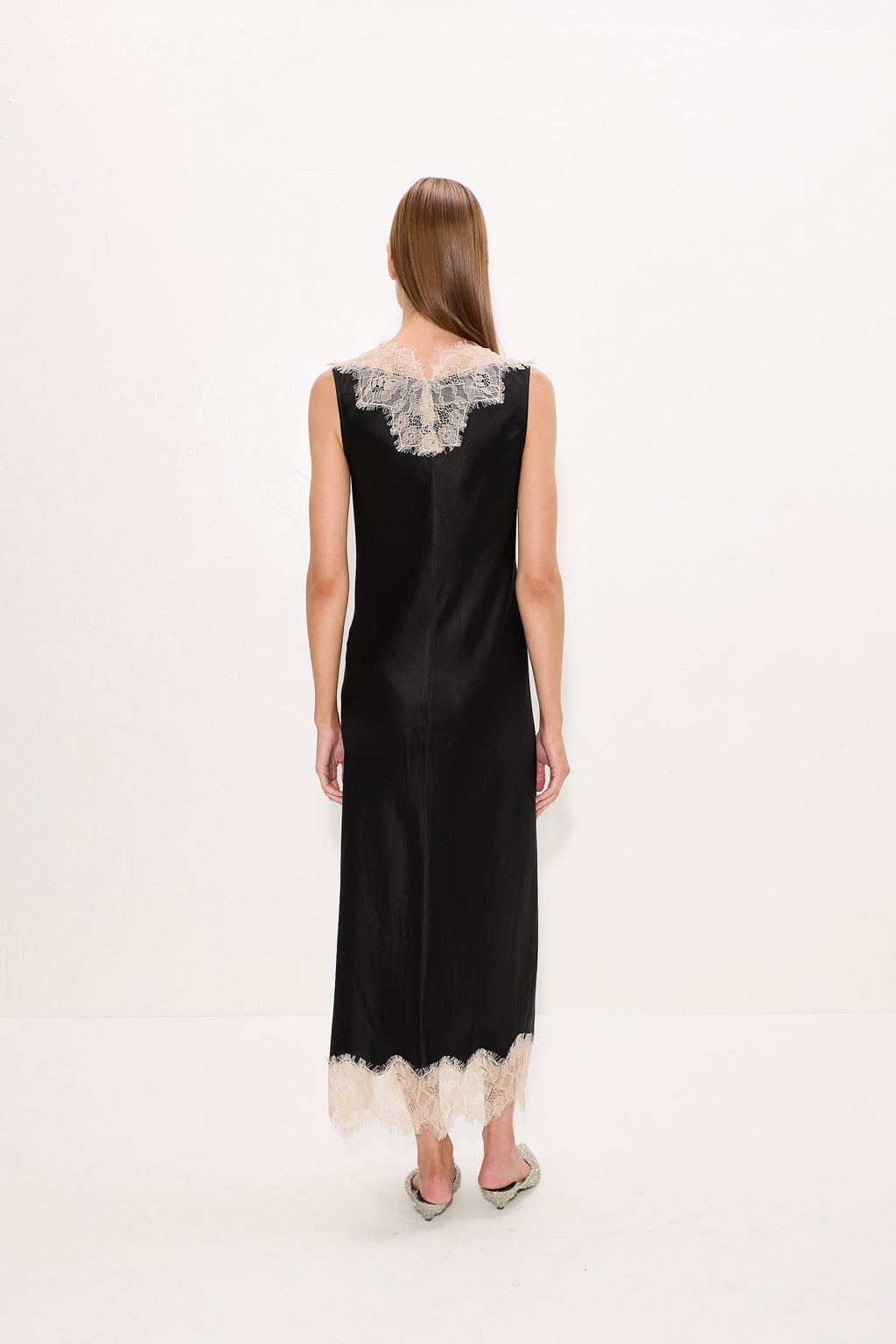 Simon Miller Bea Satin Lace Midi Dress - Black