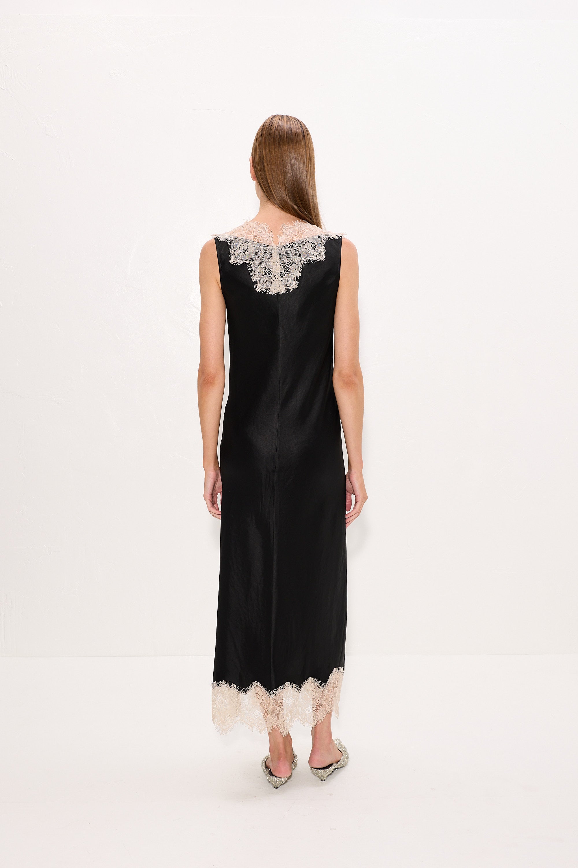 Simon Miller Bea Satin Lace Midi Dress - Black