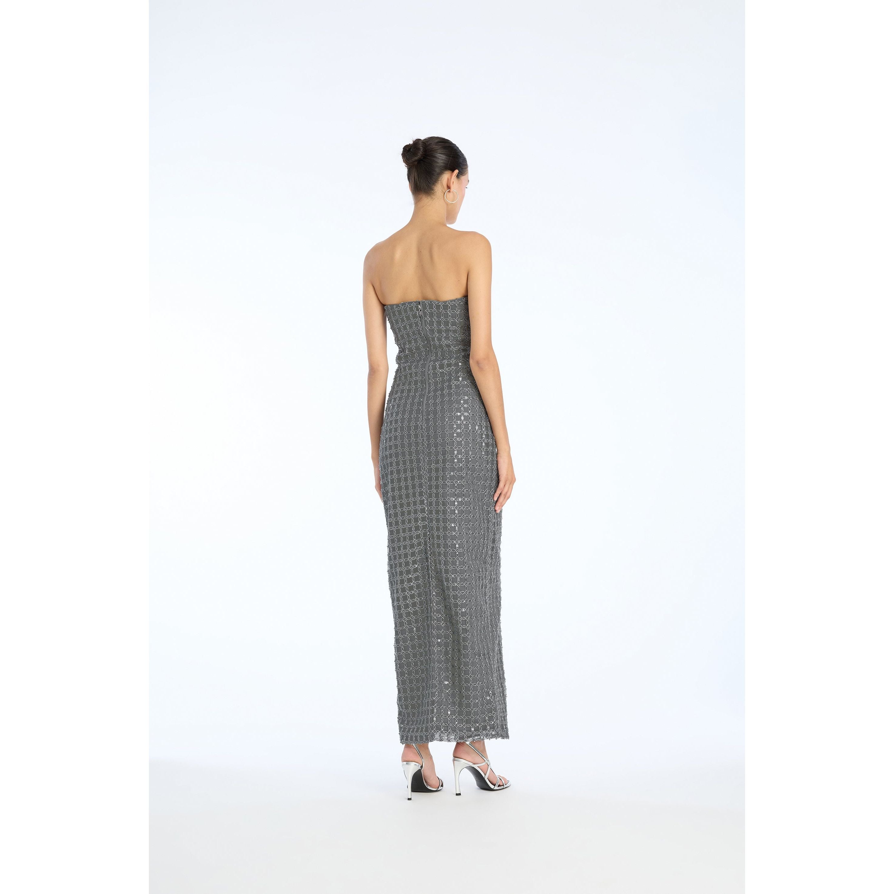 ROTATE Birger Christensen Beaded Maxi Tube Dress - Castor Gray