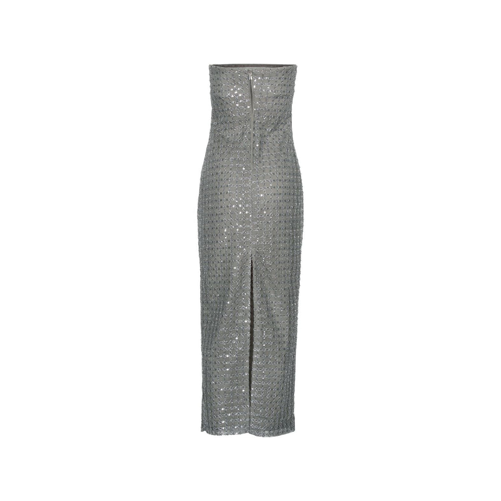 ROTATE Birger Christensen Beaded Maxi Tube Dress - Castor Gray