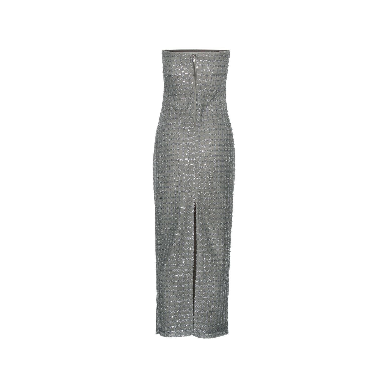 ROTATE Birger Christensen Beaded Maxi Tube Dress - Castor Gray