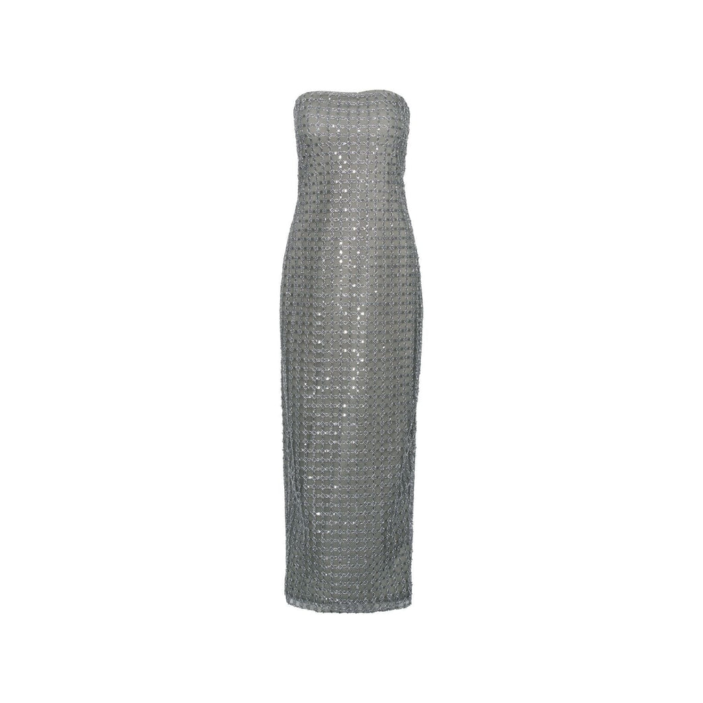 ROTATE Birger Christensen Beaded Maxi Tube Dress - Castor Gray