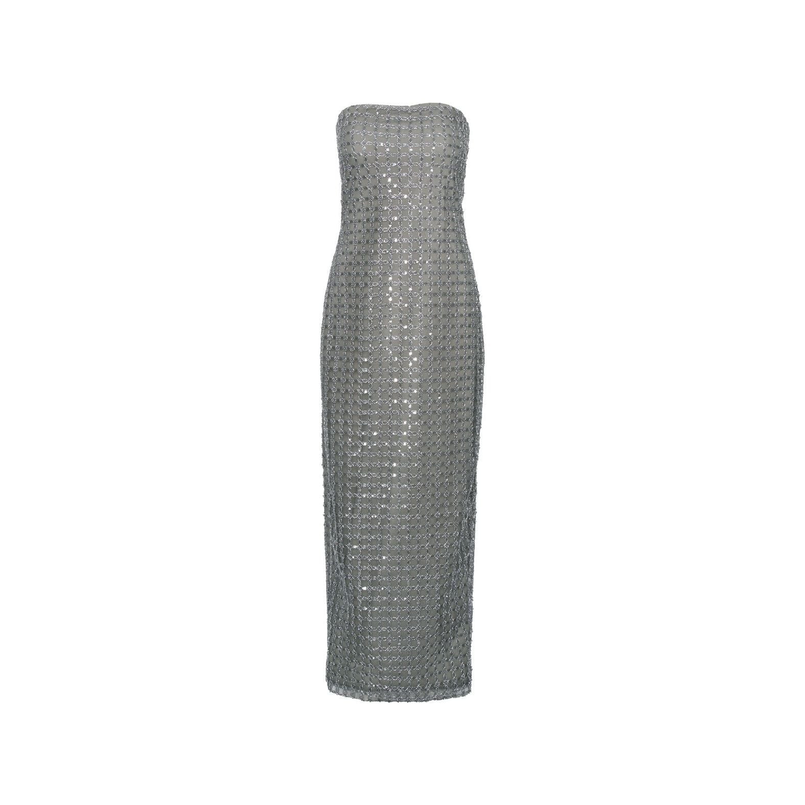 ROTATE Birger Christensen Beaded Maxi Tube Dress - Castor Gray