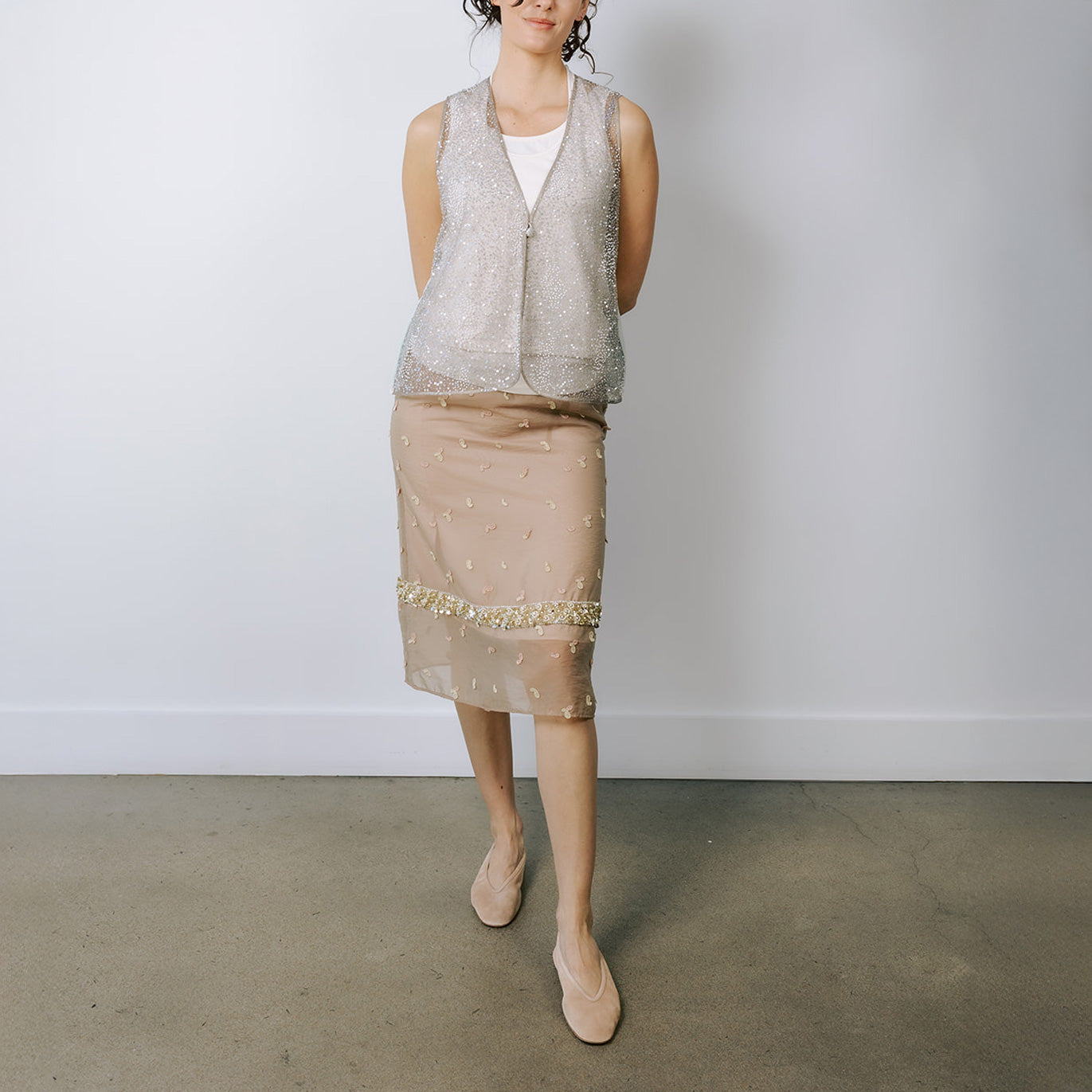 Leur Logette Beads Lace Embroidery Vest - Silver