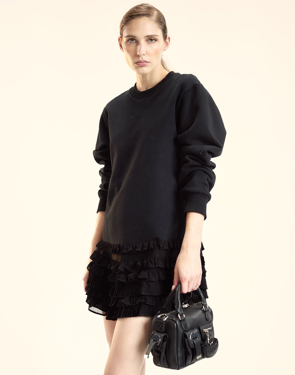 Cynthia Rowley Bella Ruffle Combo Dress - Black