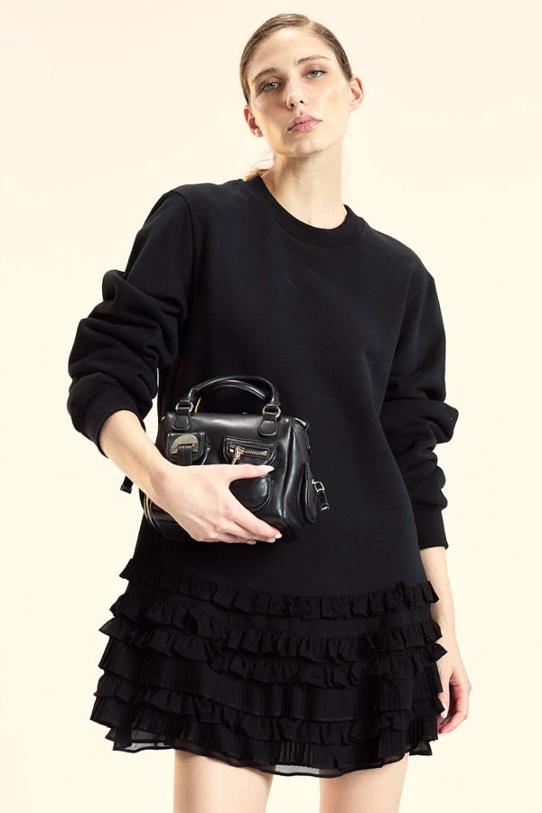 Cynthia Rowley Bella Ruffle Combo Dress - Black