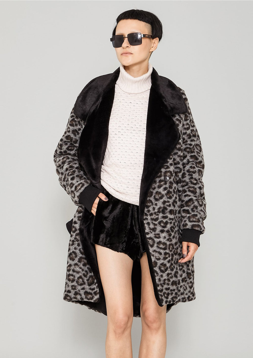 Berenik FUR LINING WOOL COATING COAT - animal print