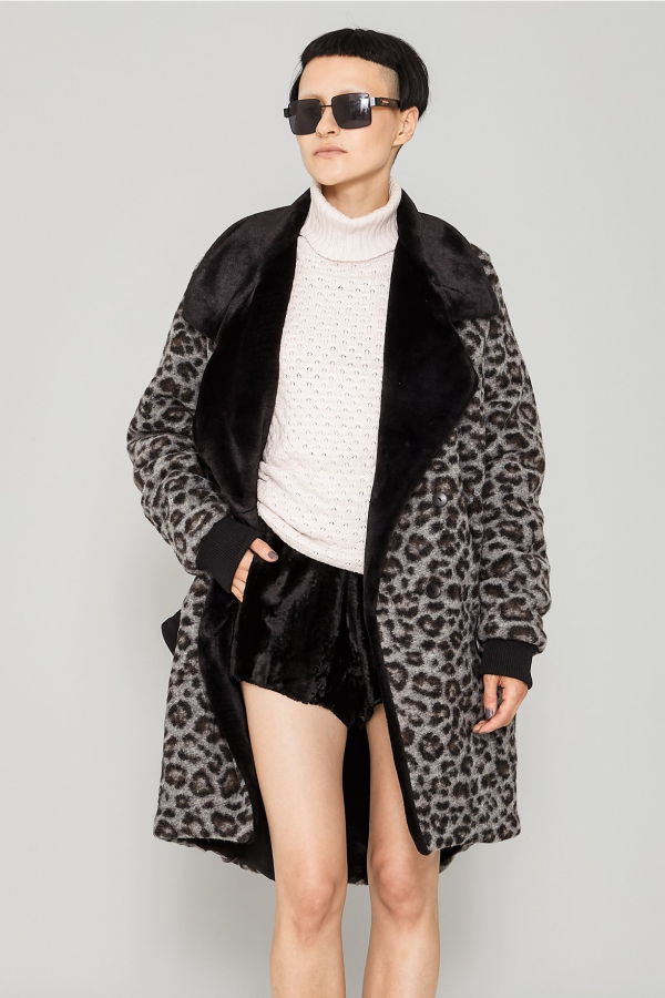 Berenik FUR LINING WOOL COATING COAT - animal print