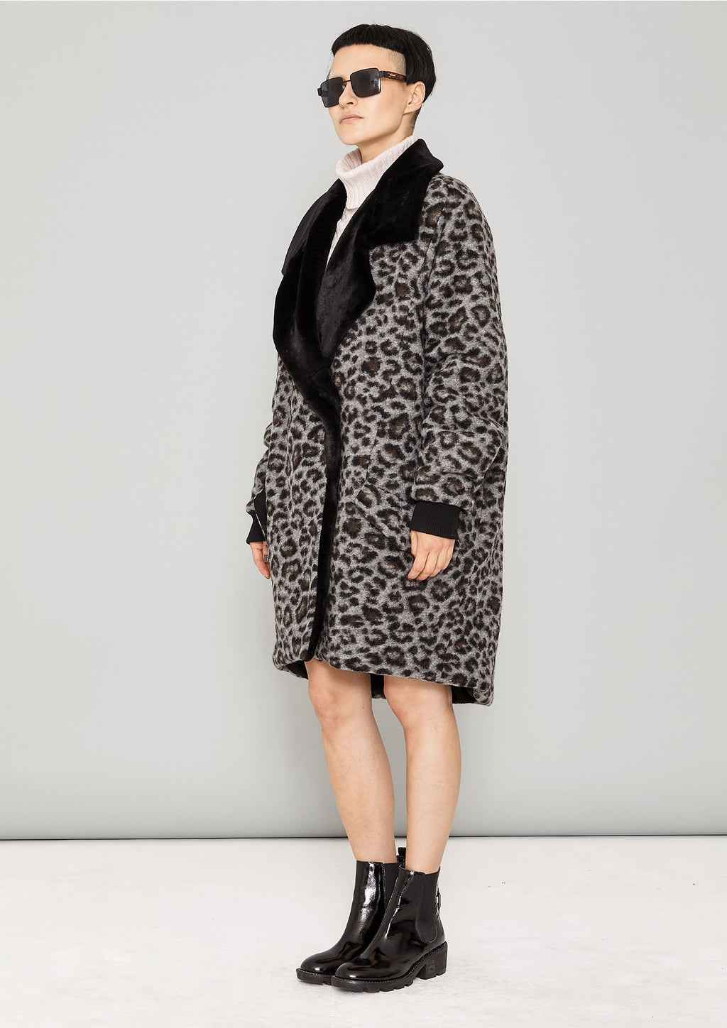 Berenik FUR LINING WOOL COATING COAT - animal print