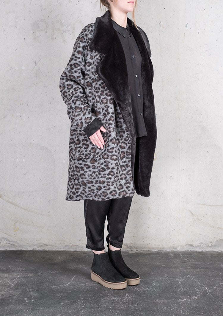 Berenik FUR LINING WOOL COATING COAT - animal print
