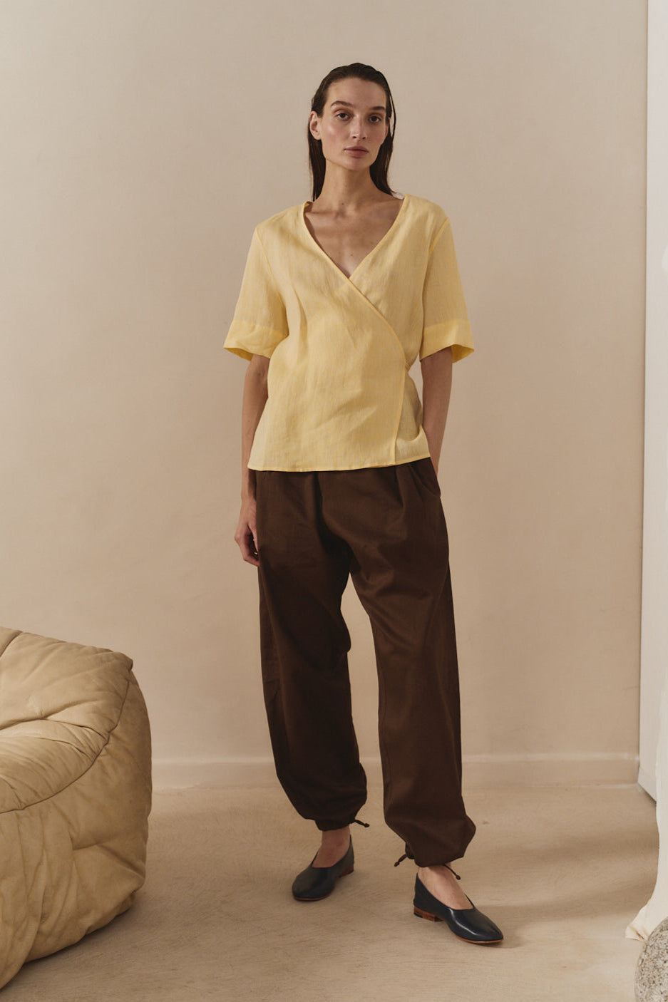 Datura Beurre Linen Wrap Top