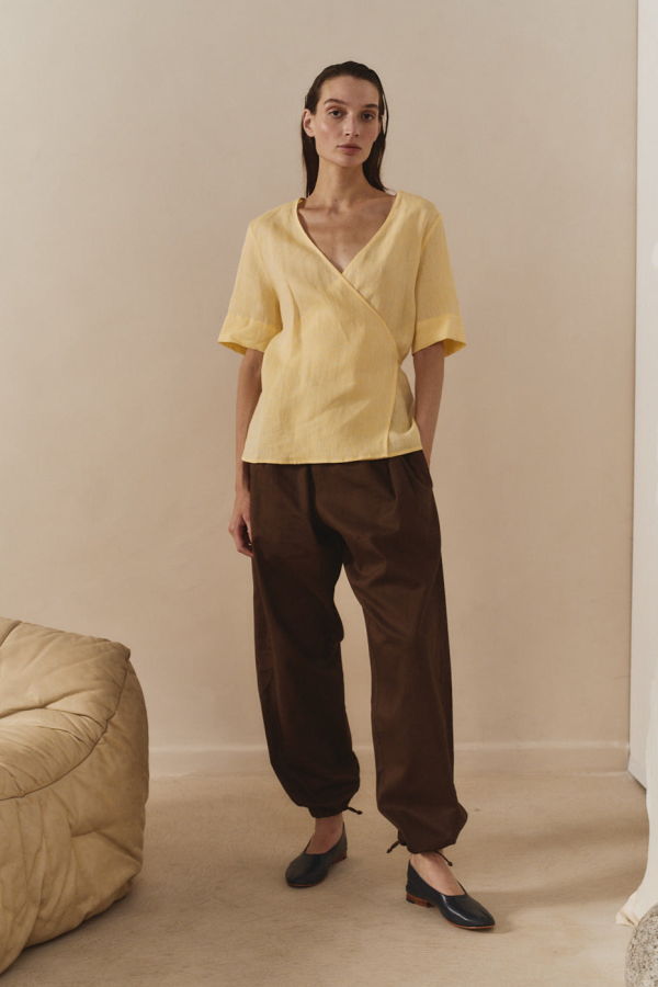 Datura Beurre Linen Wrap Top