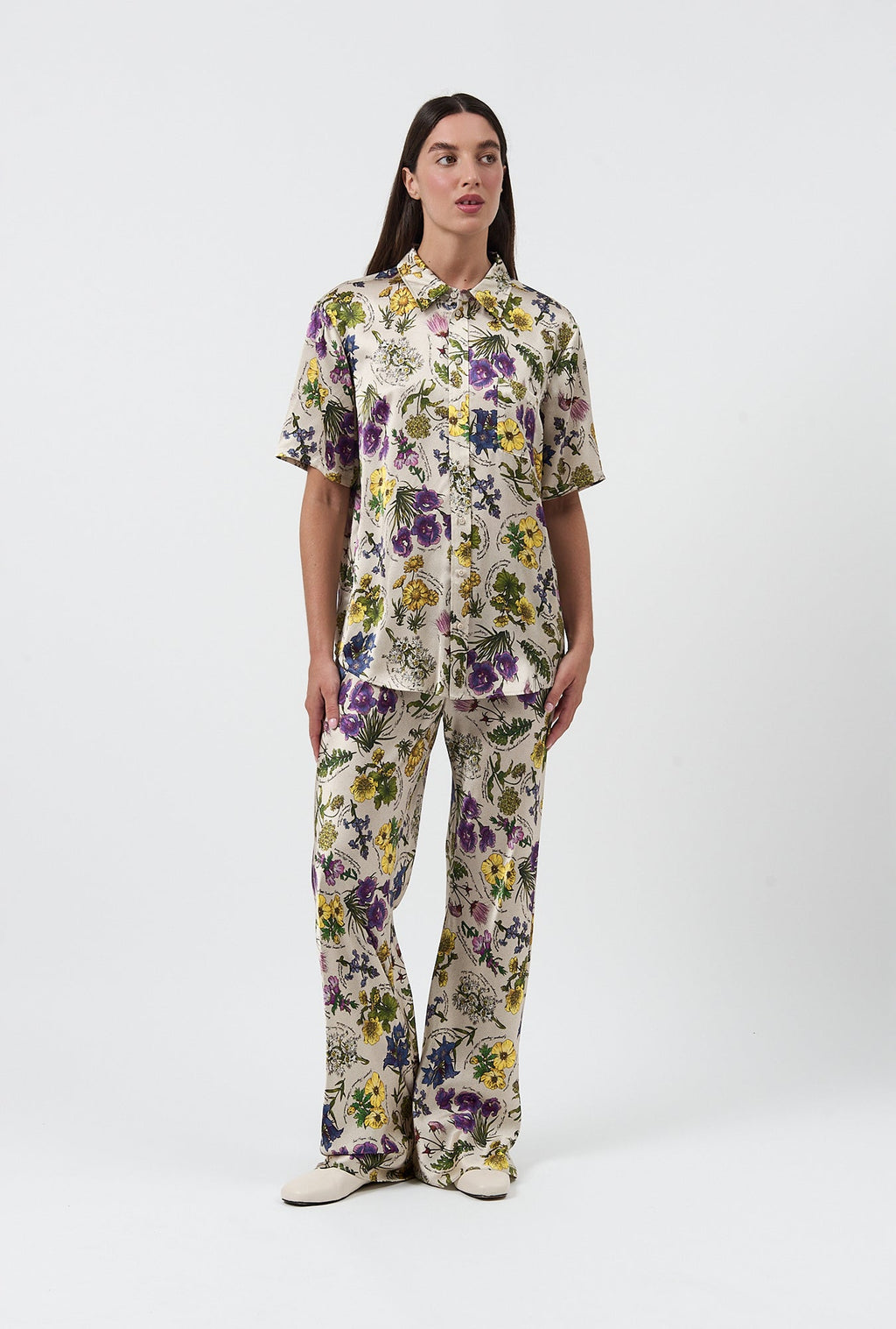 Silk Laundry Bias Cut Pants - Endangered Flowers