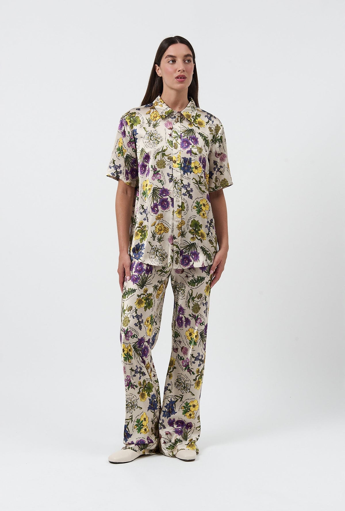 Silk Laundry Bias Cut Pants - Endangered Flowers