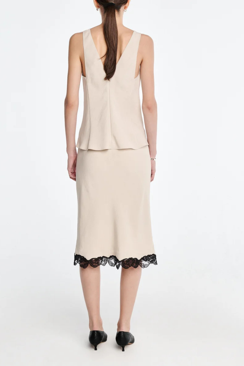 MARIA McMANUS Bias Skirt With Lace Trim - Champagne