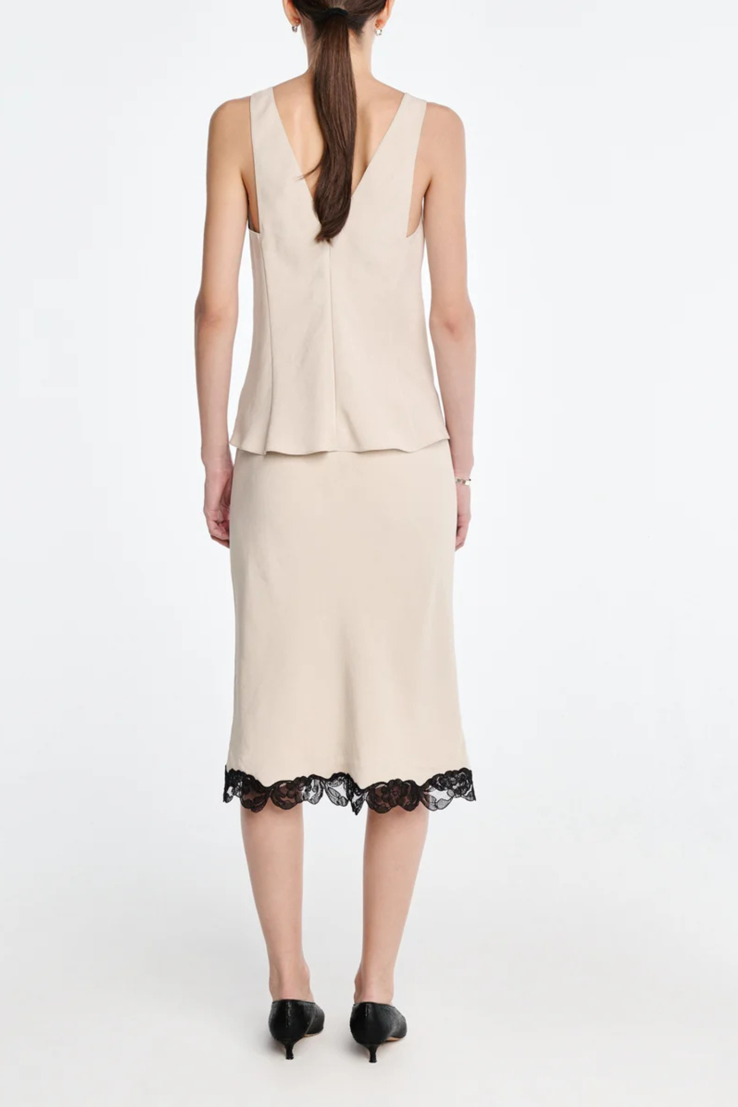 MARIA McMANUS Bias Skirt With Lace Trim - Champagne