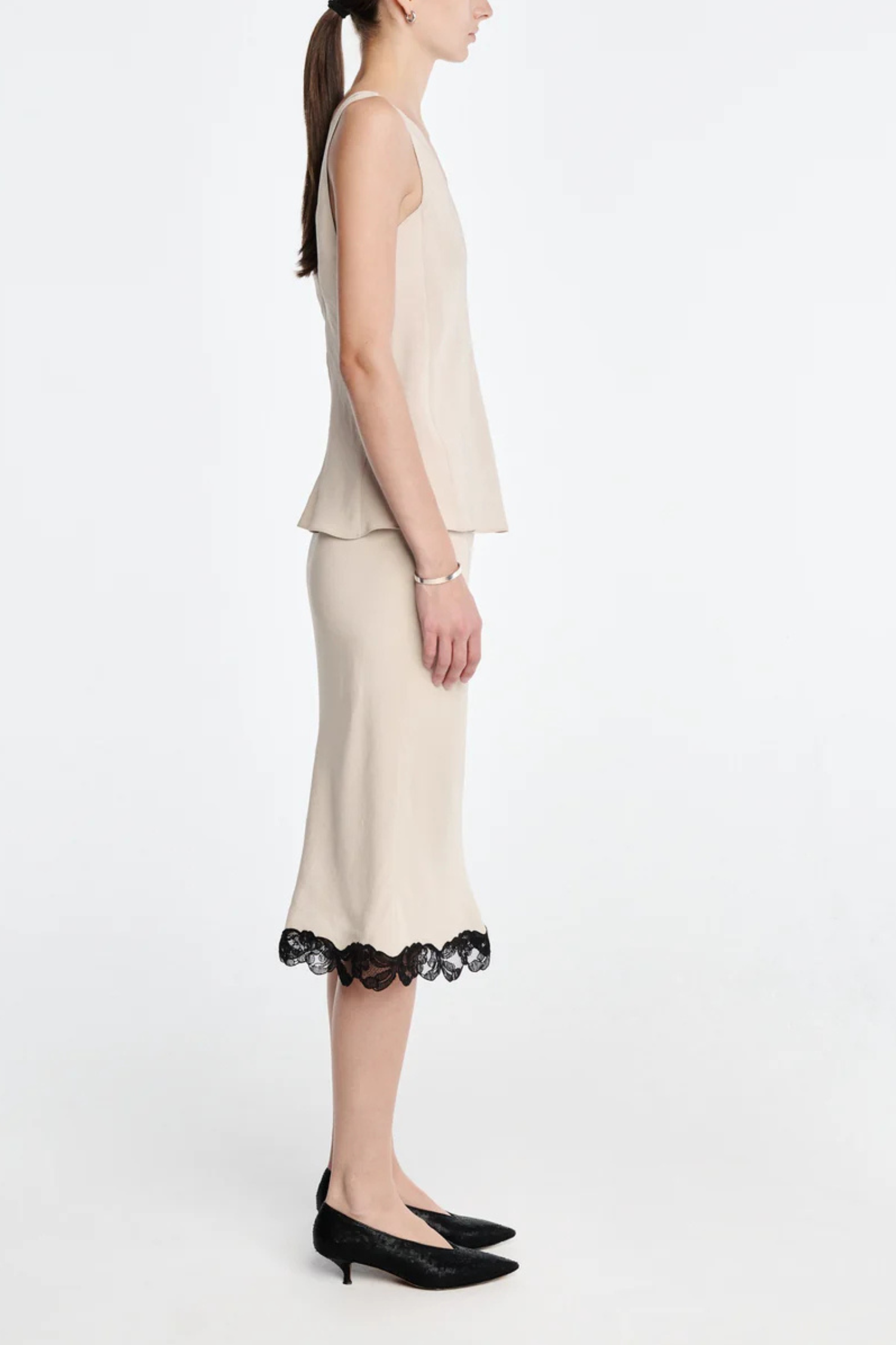 MARIA McMANUS Bias Skirt With Lace Trim - Champagne
